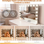 Schminkspiegel Mit Beleuchtung Hollywood Spiegel,80 x 60 cm Groß Vanity Mirror Mit 18 LED Licht Schminktisch Make Up Hollywoodspiegel Tischspiegel Schminktischspiegel Musik Bluetooth - Homefire