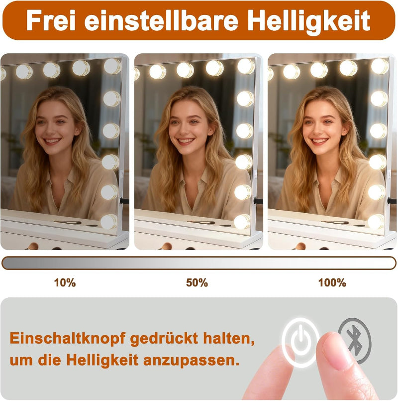 Schminkspiegel Mit Beleuchtung Hollywood Spiegel,80 x 60 cm Groß Vanity Mirror Mit 18 LED Licht Schminktisch Make Up Hollywoodspiegel Tischspiegel Schminktischspiegel Musik Bluetooth - Homefire
