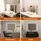 Schminkspiegel Mit Beleuchtung Hollywood Spiegel,80 x 60 cm Groß Vanity Mirror Mit 18 LED Licht Schminktisch Make Up Hollywoodspiegel Tischspiegel Schminktischspiegel Musik Bluetooth - Homefire