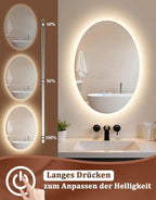 Spiegel Oval Badspiegel mit Beleuchtung - LED Badezimmerspiegel 50x70 cm Wandspiegel Badezimmer IP44 mit Touch-Schalter Entfogger-Funktion 3000K-6500K Lichtspiegel Dimmbar - Homefire