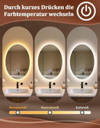 Spiegel Oval Badspiegel mit Beleuchtung - LED Badezimmerspiegel 50x70 cm Wandspiegel Badezimmer IP44 mit Touch-Schalter Entfogger-Funktion 3000K-6500K Lichtspiegel Dimmbar - Homefire