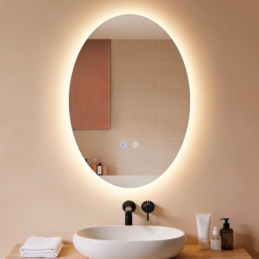 Spiegel Oval Badspiegel mit Beleuchtung - LED Badezimmerspiegel 50x70 cm Wandspiegel Badezimmer IP44 mit Touch-Schalter Entfogger-Funktion 3000K-6500K Lichtspiegel Dimmbar - Homefire