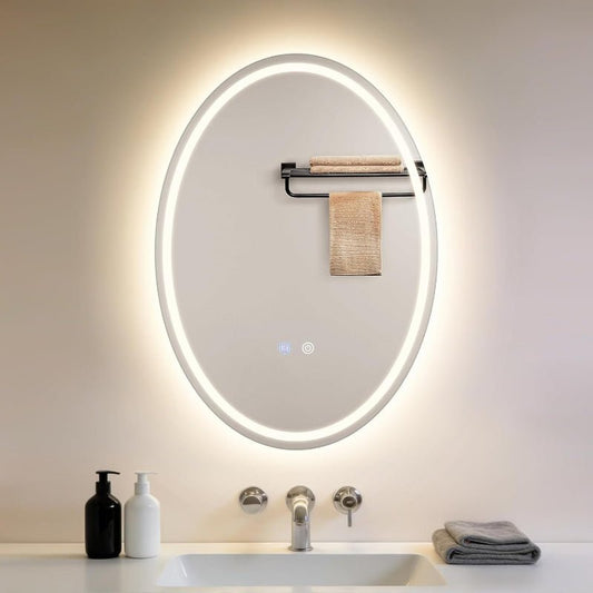 Spiegel Oval Badspiegel mit Beleuchtung - LED Badezimmerspiegel 50x70 cm Wandspiegel Badezimmer IP44 mit Touch-Schalter Entfogger-Funktion Lichtspiegel Dimmbar 3000K-6500K - Homefire