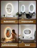 Spiegel Oval Badspiegel mit Beleuchtung - LED Badezimmerspiegel 50x70 cm Wandspiegel Badezimmer IP44 mit Touch-Schalter Entfogger-Funktion Lichtspiegel Dimmbar 3000K-6500K - Homefire
