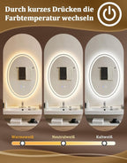 Spiegel Oval Badspiegel mit Beleuchtung - LED Badezimmerspiegel 50x70 cm Wandspiegel Badezimmer IP44 mit Touch-Schalter Entfogger-Funktion Lichtspiegel Dimmbar 3000K-6500K - Homefire