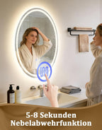 Spiegel Oval Badspiegel mit Beleuchtung - LED Badezimmerspiegel 50x70 cm Wandspiegel Badezimmer IP44 mit Touch-Schalter Entfogger-Funktion Lichtspiegel Dimmbar 3000K-6500K - Homefire