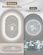 Spiegel Oval Badspiegel mit Beleuchtung - LED Badezimmerspiegel 50x80 cm Wandspiegel Badezimmer mit Touch-Schalter Entfogger-Funktion IP44 3000K-6500K Lichtspiegel Dimmbar - Homefire