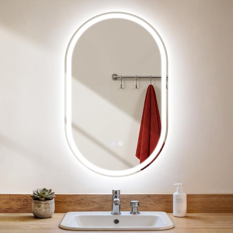 Spiegel Oval Badspiegel mit Beleuchtung - LED Badezimmerspiegel 50x80 cm Wandspiegel Badezimmer mit Touch-Schalter Entfogger-Funktion IP44 3000K-6500K Lichtspiegel Dimmbar - Homefire