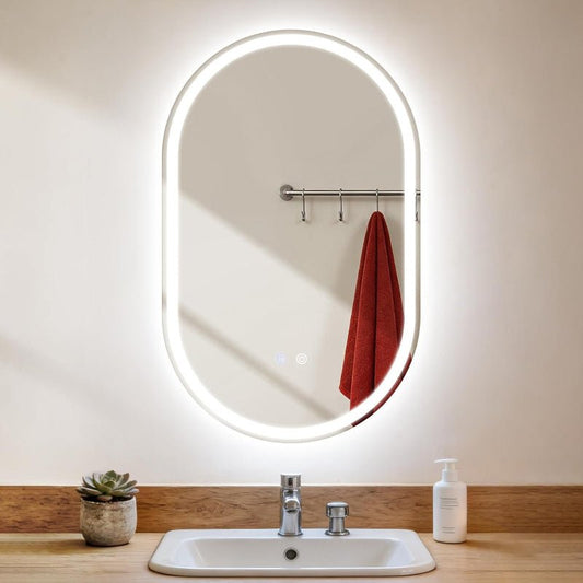 Spiegel Oval Badspiegel mit Beleuchtung - LED Badezimmerspiegel 50x80 cm Wandspiegel Badezimmer mit Touch-Schalter Entfogger-Funktion IP44 3000K-6500K Lichtspiegel Dimmbar - Homefire