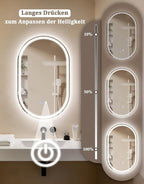 Spiegel Oval Badspiegel mit Beleuchtung - LED Badezimmerspiegel 50x80 cm Wandspiegel Badezimmer mit Touch-Schalter Entfogger-Funktion IP44 3000K-6500K Lichtspiegel Dimmbar - Homefire