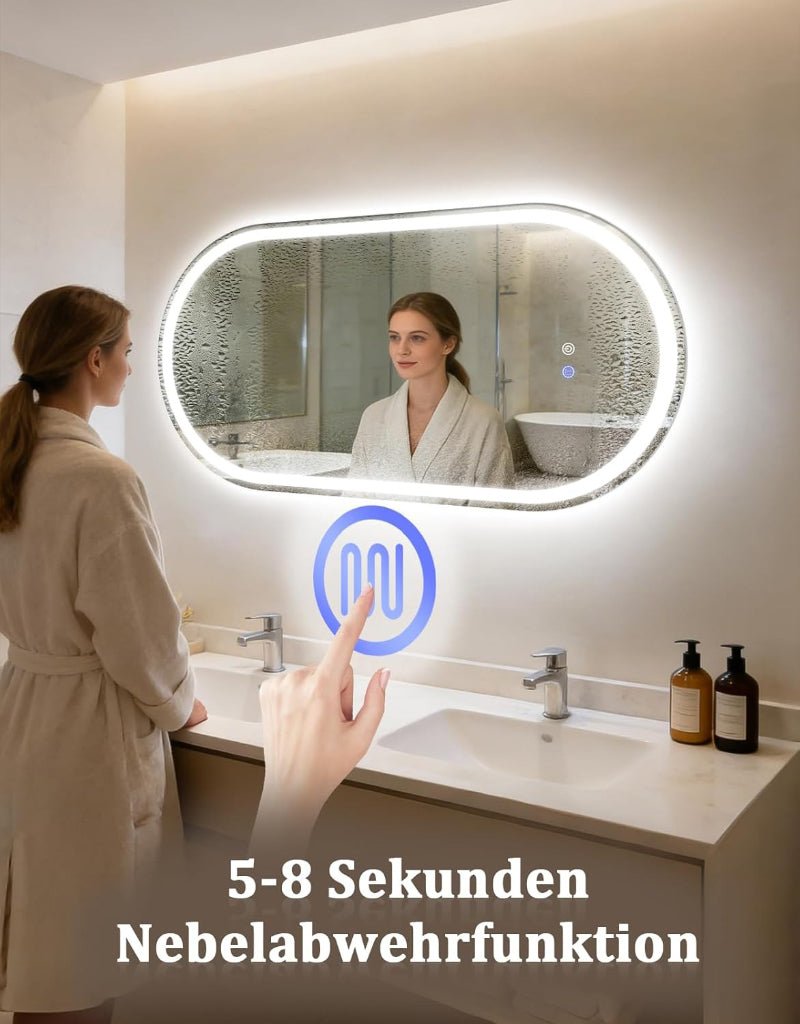 Spiegel Oval Badspiegel mit Beleuchtung - LED Badezimmerspiegel 60x120 cm Wandspiegel Badezimmer mit Touch-Schalter Entfogger-Funktion Lichtspiegel IP44 Dimmbar 3000K-6500K - Homefire