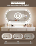 Spiegel Oval Badspiegel mit Beleuchtung - LED Badezimmerspiegel 60x120 cm Wandspiegel Badezimmer mit Touch-Schalter Entfogger-Funktion Lichtspiegel IP44 Dimmbar 3000K-6500K - Homefire