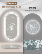 Spiegel Oval Badspiegel mit Beleuchtung - LED Badezimmerspiegel 60x120 cm Wandspiegel Badezimmer mit Touch-Schalter Entfogger-Funktion Lichtspiegel IP44 Dimmbar 3000K-6500K - Homefire