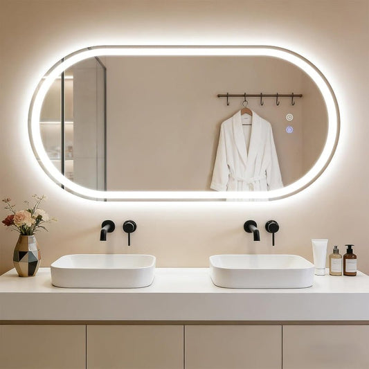 Spiegel Oval Badspiegel mit Beleuchtung - LED Badezimmerspiegel 60x120 cm Wandspiegel Badezimmer mit Touch-Schalter Entfogger-Funktion Lichtspiegel IP44 Dimmbar 3000K-6500K - Homefire