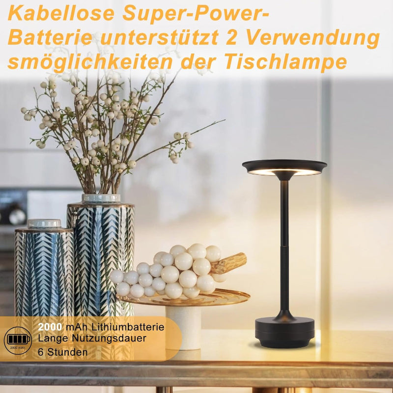 Tischlampe Akku Nachttischlampe - Led Kabellos Tischleuchte Aufladbar Touch Dimmbar Schwarz Eampe mit USB Batterie für Modern Wohnzimmer Schlafzimmer Outdoor - Homefire