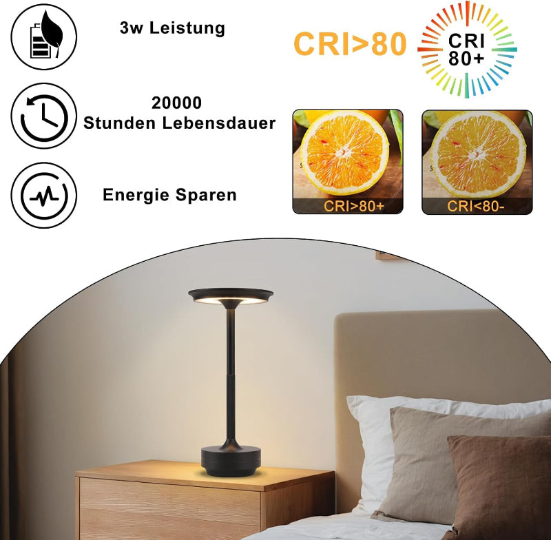 Tischlampe Akku Nachttischlampe - Led Kabellos Tischleuchte Aufladbar Touch Dimmbar Schwarz Eampe mit USB Batterie für Modern Wohnzimmer Schlafzimmer Outdoor - Homefire