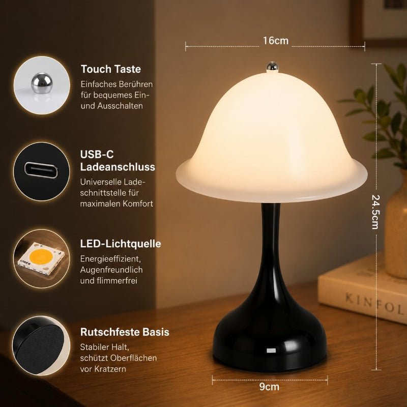Tischlampe Kabello Nachttischlampe LED - Akku Tischleuchte USB Aufladbar Tischlampen 2000K-6500K Dimmbar Touch Nachttischlampen Modern Design Tischleuchten für Arbeitszimmer Schlafzimmer - Homefire