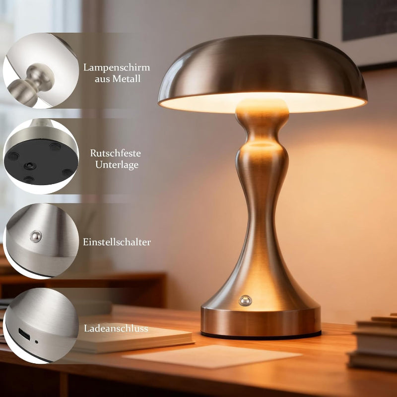 Tischlampe Kabellos Nachttischlampe Akku - LED Tischleuchte Touch Dimmbar Retro Vintage Lampe mit USB Aufladbar Nickel Batterie Tischlampen für Fensterbank Wohnzimmer Schlafzimmer - Homefire