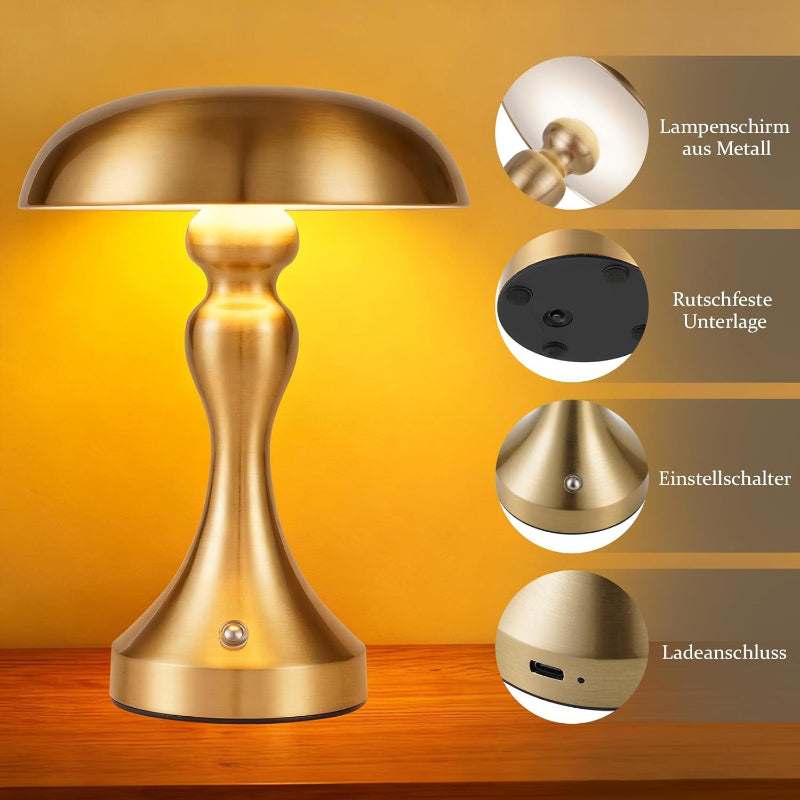 Tischlampe Kabellos Nachttischlampe Akku - LED Touch Dimmbar Tischleuchte Vintage USB Aufladbar Nachtlicht Tischlampen Gold Bronze Nachttischlampen ohne Kabel für Wohnzimmer Schlafzimmer - Homefire