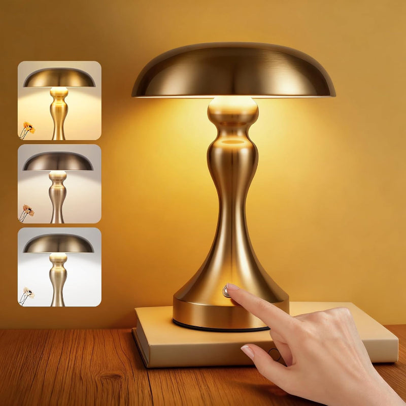 Tischlampe Kabellos Nachttischlampe Akku - LED Touch Dimmbar Tischleuchte Vintage USB Aufladbar Nachtlicht Tischlampen Gold Bronze Nachttischlampen ohne Kabel für Wohnzimmer Schlafzimmer - Homefire