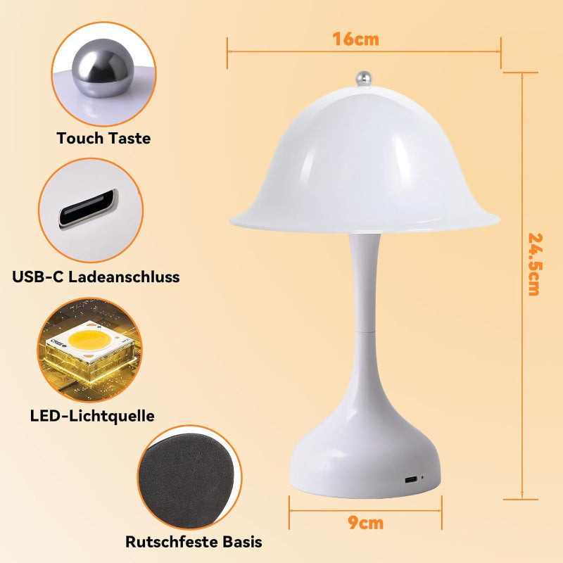 Tischlampe Kabellos Nachttischlampe LED - Akku Tischleuchte Dimmbar 2000K-6500K Touch Nachttischlampen USB Aufladbar Weiß Tischlampen Modern Design Tischleuchten für Schlafzimmer Esszimmer - Homefire
