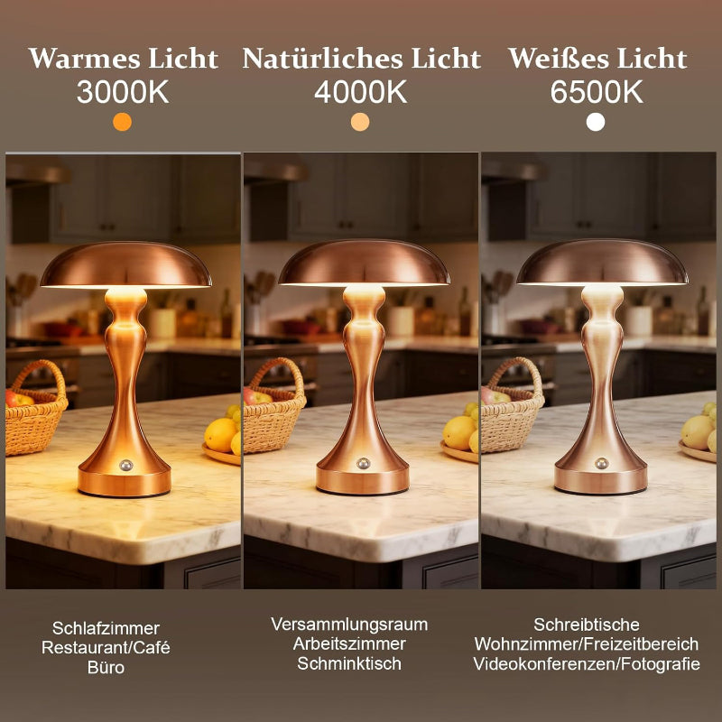 Tischlampe Kabellos Nachttischlampe Touch - Akku Tischleuchte Dimmbar Vintage Tischlampen mit 3 Farbtemperatur USB-C Aufladbar Batterie Tischlampe für Schlafzimmer Esszimmer Büro - Homefire